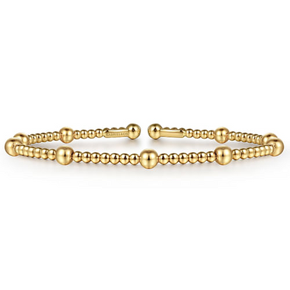 Graduated Beaded Station Bangle in 14K Yellow Gold