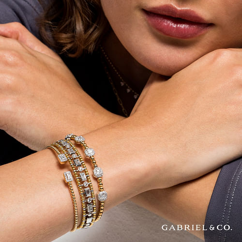 Diamond Open End Bangle in 14K Yellow Gold