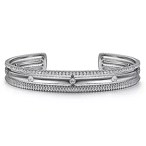 Bujukan White Sapphire Multi Row Cuff in Sterling Silver