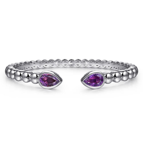 Amethyst Beaded Cuff Bangle in Sterling Silver