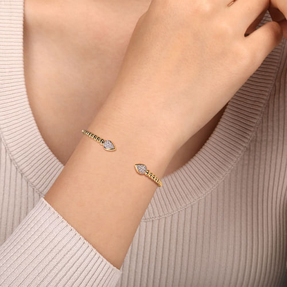Diamond Open Cuff Bangle in 14K Yellow Gold