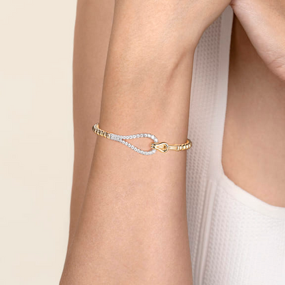 Diamond Loop Hook Bangle in 14K Two Tone Gold