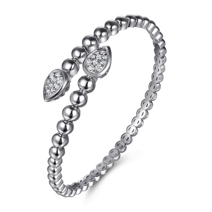 White Sapphire Bypass Bangle in Sterling Silver