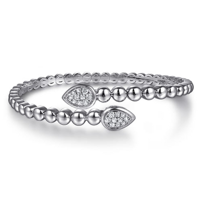 White Sapphire Bypass Bangle in Sterling Silver