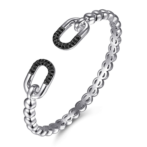 Black Spinel Bangle Bracelet in Sterling Silver