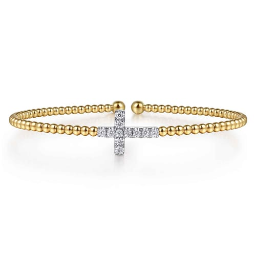 Diamond Cross Cuff Bangle in 14K Two Tone Gold