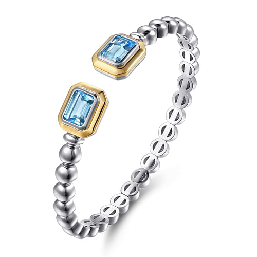 Blue Topaz Bangle Bracelet in Sterling Silver & Yellow Gold