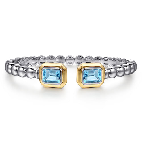 Blue Topaz Bangle Bracelet in Sterling Silver & Yellow Gold