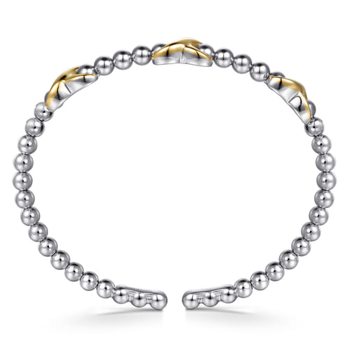 X Station Beaded Bangle in 14K Yellow Gold & Sterling Silver