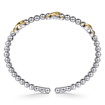 X Station Beaded Bangle in 14K Yellow Gold & Sterling Silver