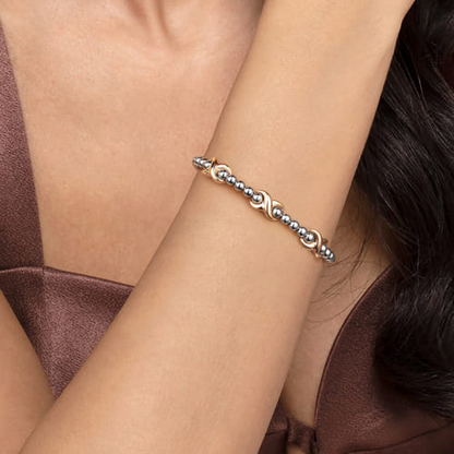 X Station Beaded Bangle in 14K Yellow Gold & Sterling Silver