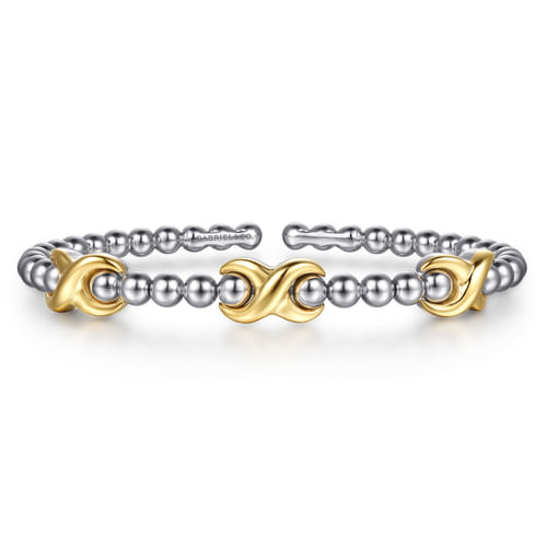 X Station Beaded Bangle in 14K Yellow Gold & Sterling Silver