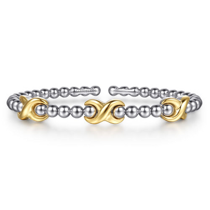 X Station Beaded Bangle in 14K Yellow Gold & Sterling Silver