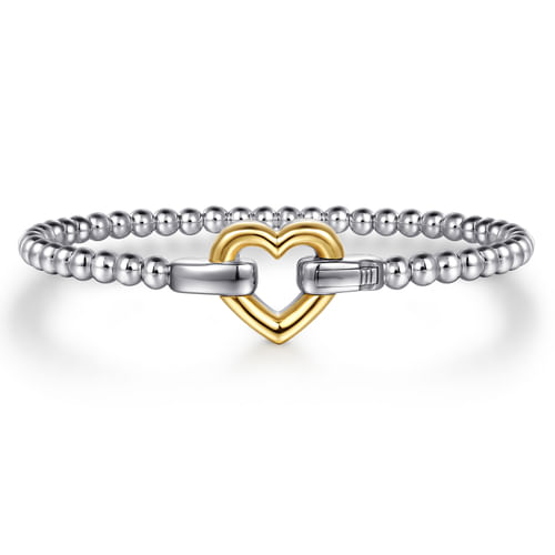 Heart Lock Bangle in Sterling Silver & 14K Yellow Gold