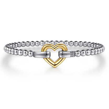 Heart Lock Bangle in Sterling Silver & 14K Yellow Gold
