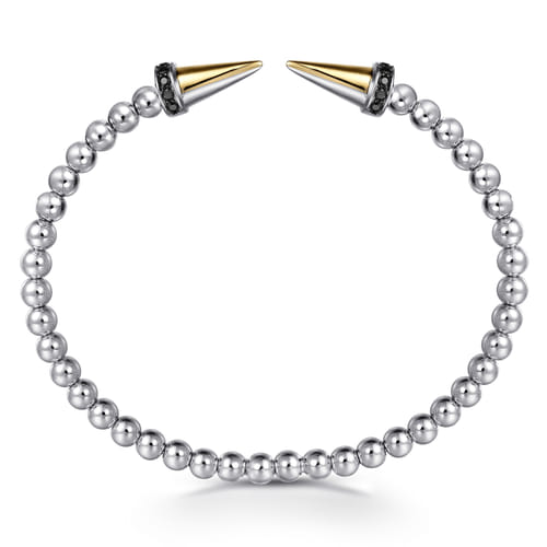 Black Spinel Spiked Bangle in Sterling Silver & 14K Yellow Gold