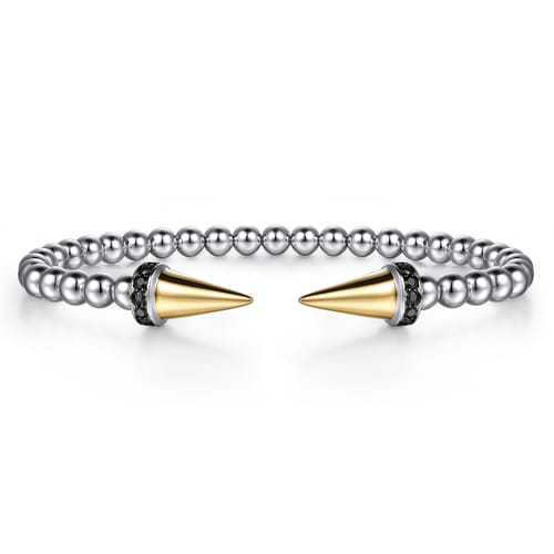 Black Spinel Spiked Bangle in Sterling Silver & 14K Yellow Gold