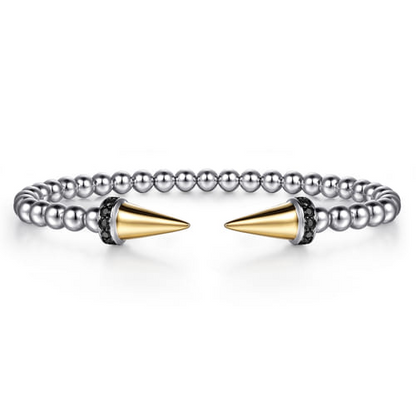 Black Spinel Spiked Bangle in Sterling Silver & 14K Yellow Gold