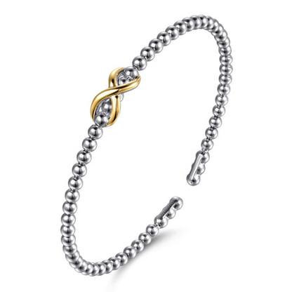 Infinity Bangle Bracelet in Sterling Silver & 14K Yellow Gold
