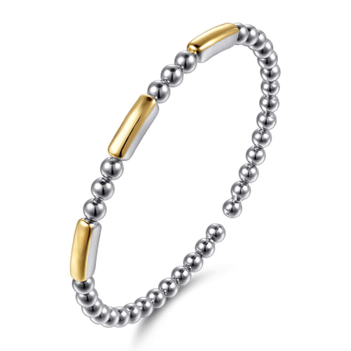 Bar Station Bangle in Sterling Silver & 14K Yellow Gold
