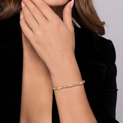 Bar Station Bangle in Sterling Silver & 14K Yellow Gold