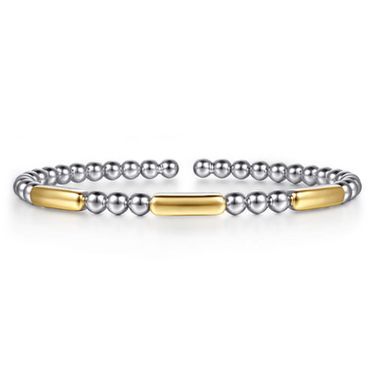 Bar Station Bangle in Sterling Silver & 14K Yellow Gold
