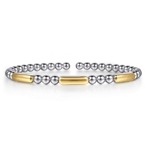 Bar Station Bangle in Sterling Silver & 14K Yellow Gold