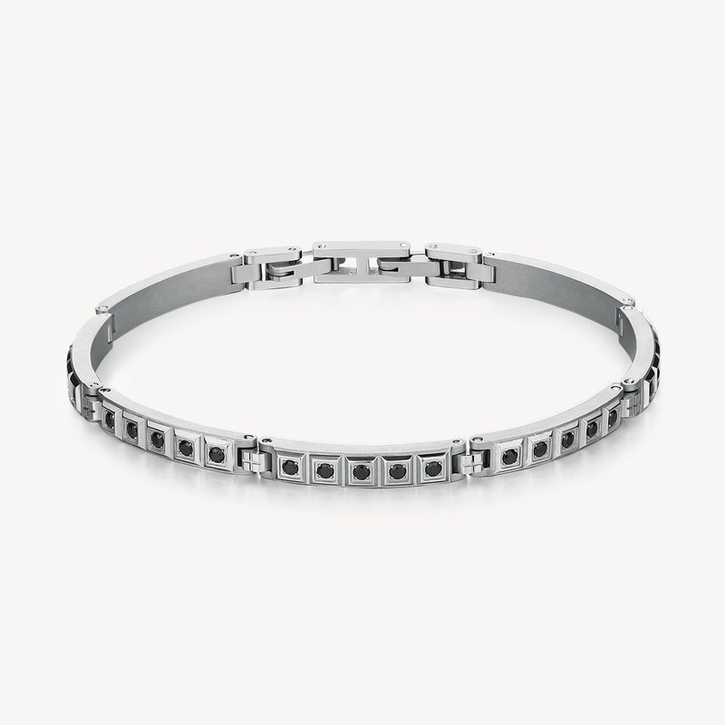 Crystal Accented Bar Link Bracelet in Stainless Steel