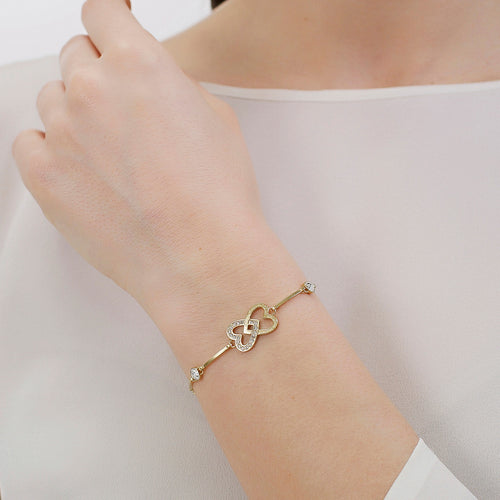 Crystal Heart Station Bracelet in Gold Plated Stainless Steel