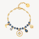 Celestial Crystal, Gemstone and Mother-of-Pearl Charm Bracelet in Gold Plated Stainless Steel