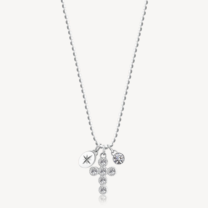 Cross Crystal Charm Necklace in Stainless Steel