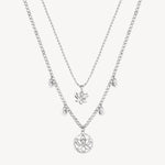 Double-Layer Lotus Crystal Necklace in Stainless Steel