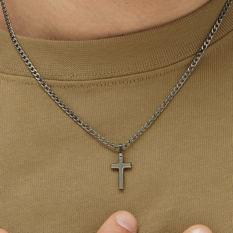 Cross Necklace in Ruthenium Plated Stainless Steel