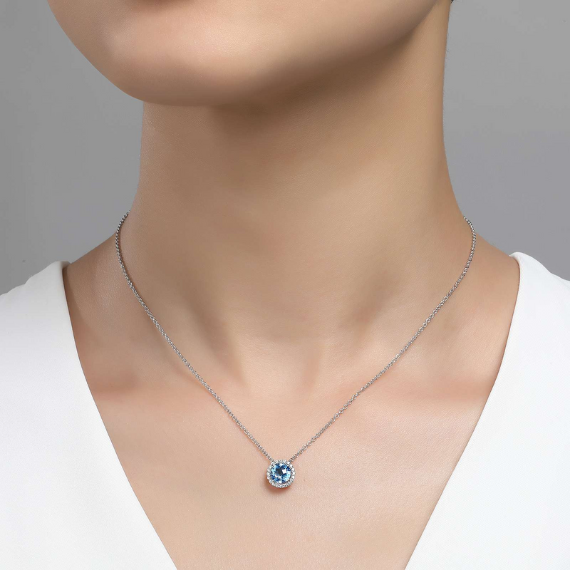 Blue Topaz Birthstone Necklace in Sterling Silver