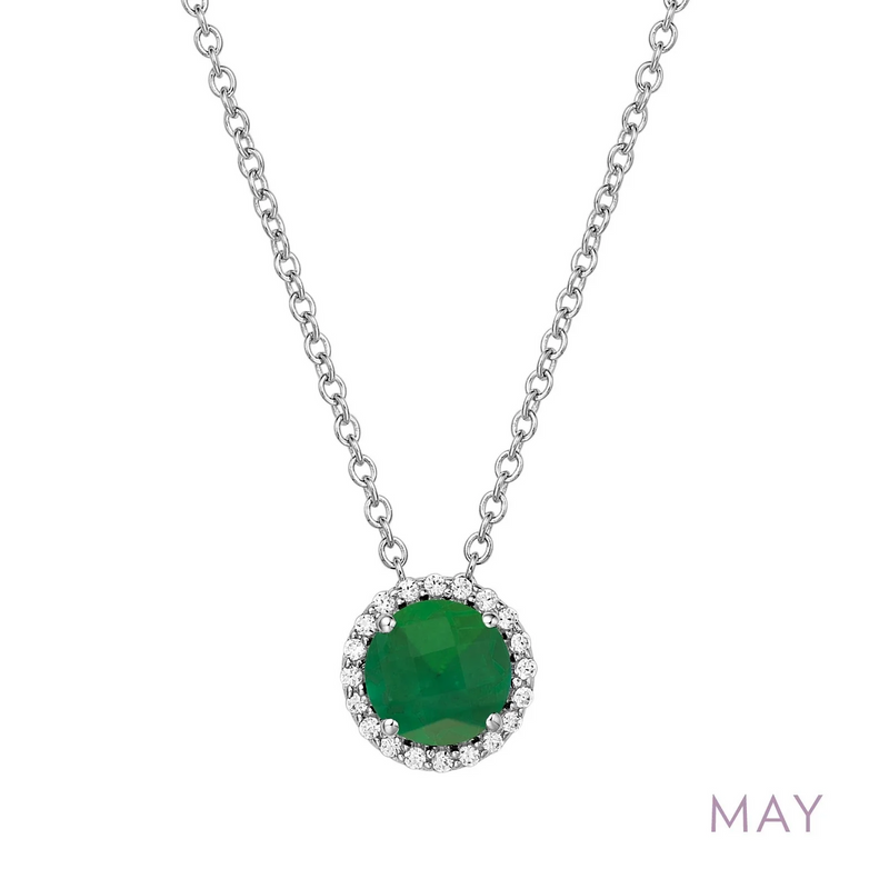 Simulated Emerald Birthstone Necklace in Sterling Silver