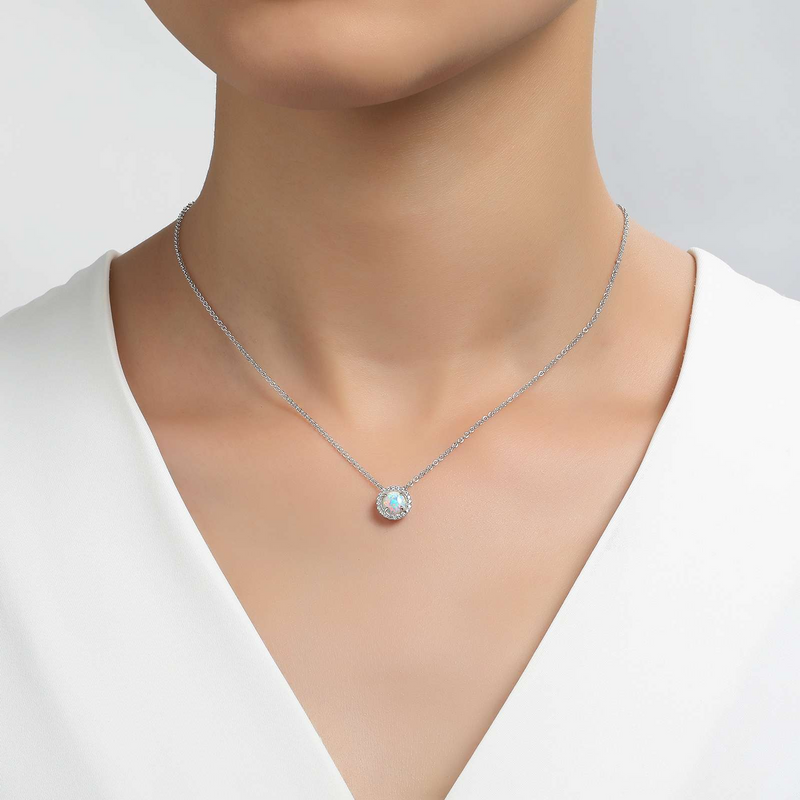 Simulated Opal Birthstone Necklace in Sterling Silver
