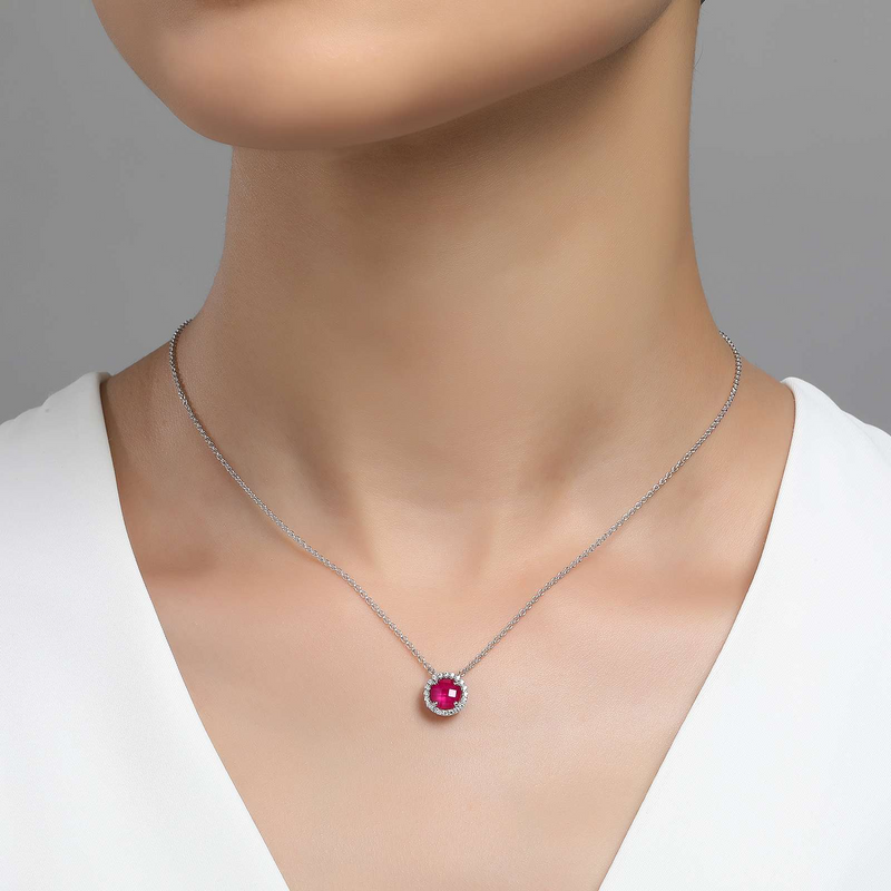 Simulated Ruby Birthstone Necklace in Sterling Silver