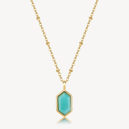 Amazonite Pendant Necklace in Gold Plated Stainless Steel