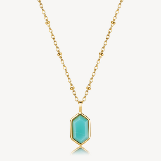 Amazonite Pendant Necklace in Gold Plated Stainless Steel