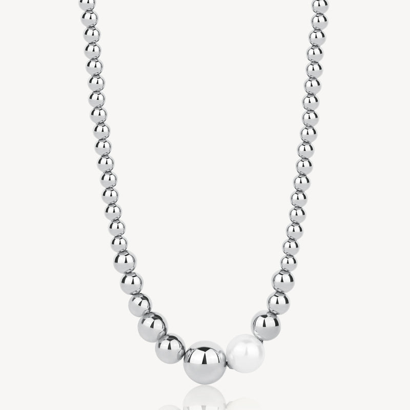 Sea-Shell Pearl Graduated Bead Necklace in Stainless Steel