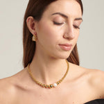 Sea-Shell Pearl Graduated Bead Necklace in Gold Plated Stainless Steel