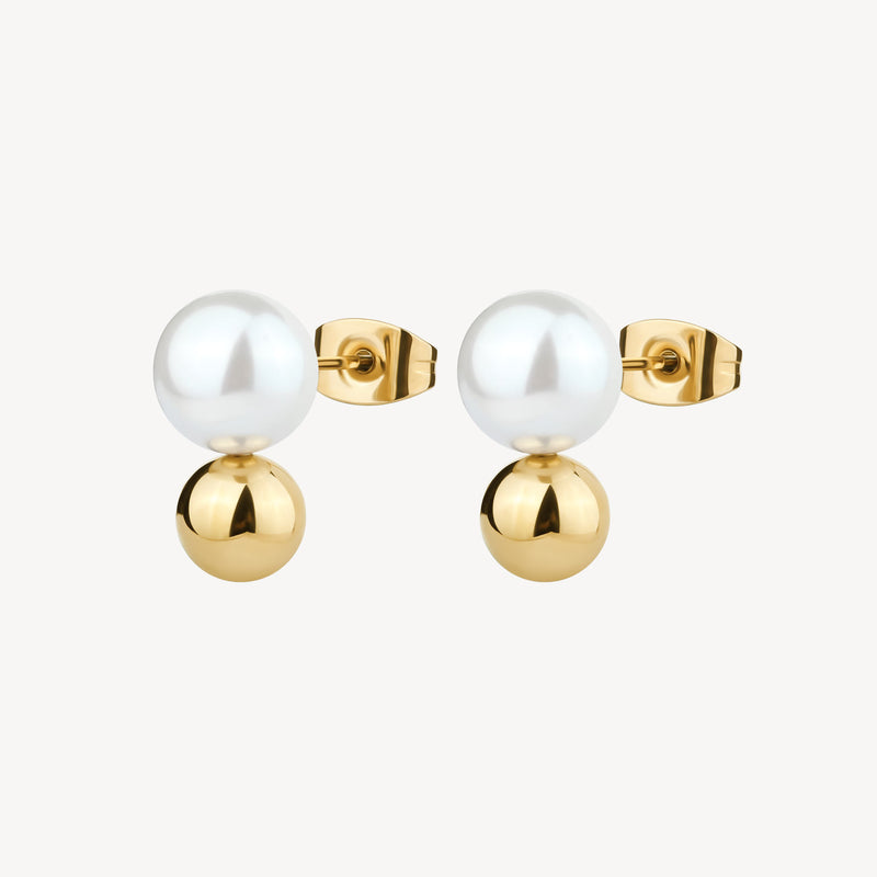 Sea-Shell Pearl and Bead Earrings in Gold Plated Stainless Steel