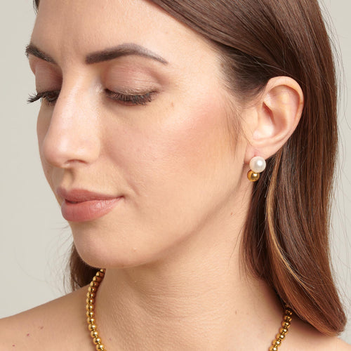 Sea-Shell Pearl and Bead Earrings in Gold Plated Stainless Steel