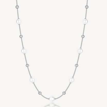 Shell Pearl Station Necklace in Stainless Steel