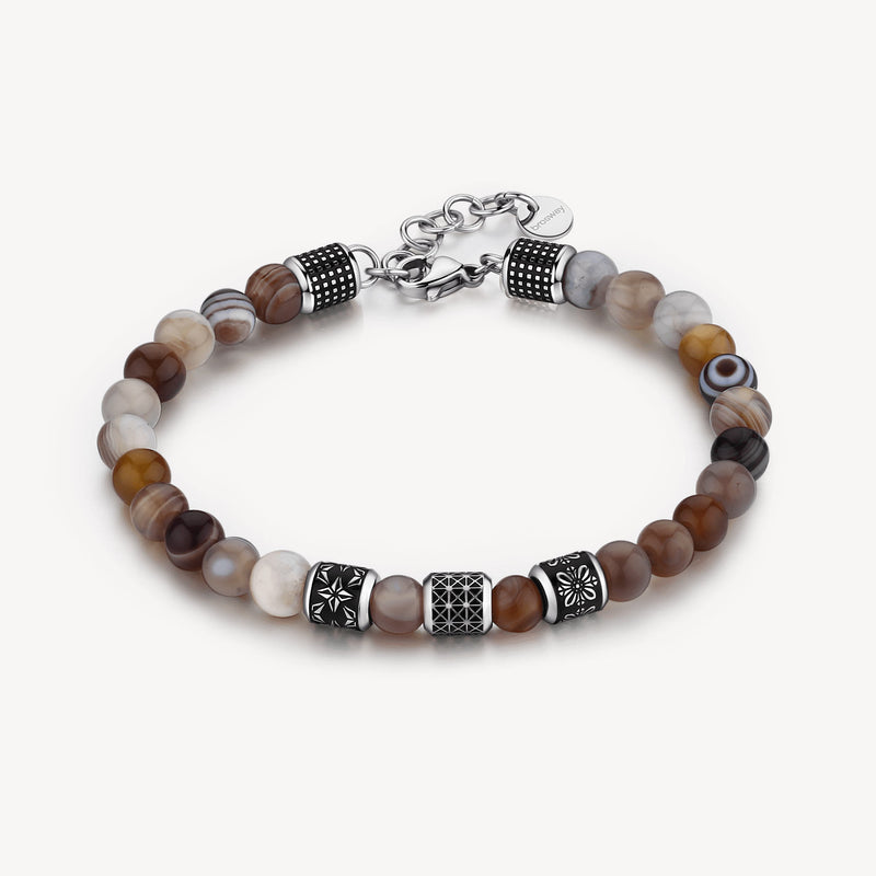 Botswana Agate Bead Bracelet in Stainless Steel