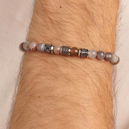 Botswana Agate Bead Bracelet in Stainless Steel