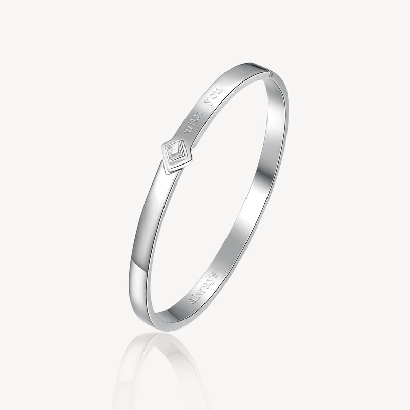 Crystal Engraved Bangle Bracelet in Stainless Steel