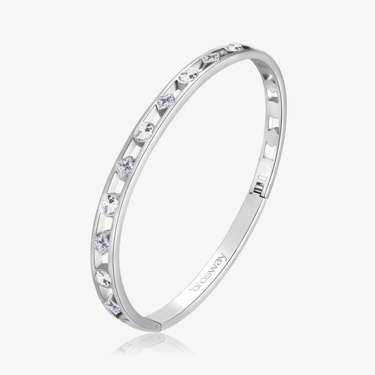 Crystal Station Bangle Bracelet in Stainless Steel