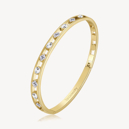 Crystal Station Bangle Bracelet in Gold Plated Stainless Steel