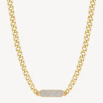 Curb Crystal Bar Necklace in Gold Plated Stainless Steel